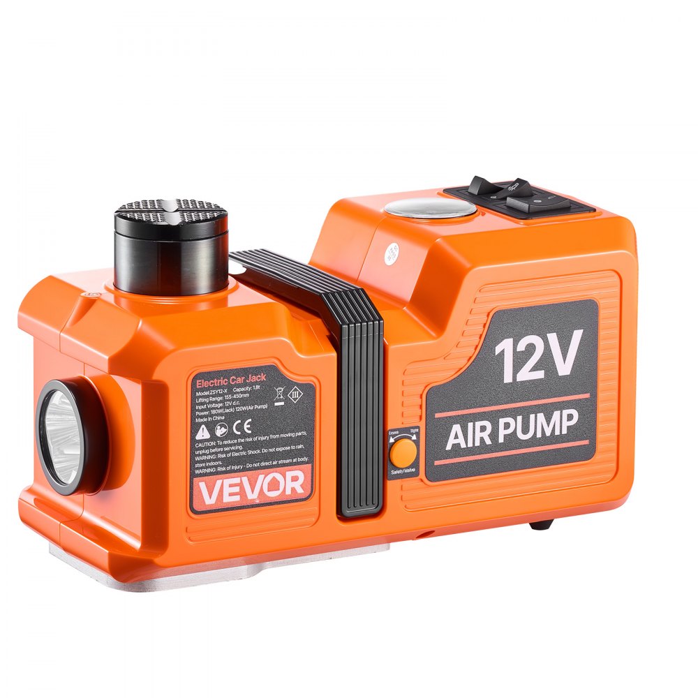 VEVOR 5T Electric Hydraulic Car Jack with Built-in Air Pump & Impact Wrench, 12V Floor Lift Jack, 6.1-17.7 in Lift Height, Portable Tire Change Tool Inflator Pump with LED Light for SUV Sedan Pickup