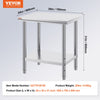 VEVOR Stainless Steel Prep Table, 24 x 30 x 31 Inch, 700 lbs Load Capacity, Heavy Duty Metal Worktable with 3 Adjustable Height Levels, Commercial Workstation for Kitchen Garage Restaurant Backyard