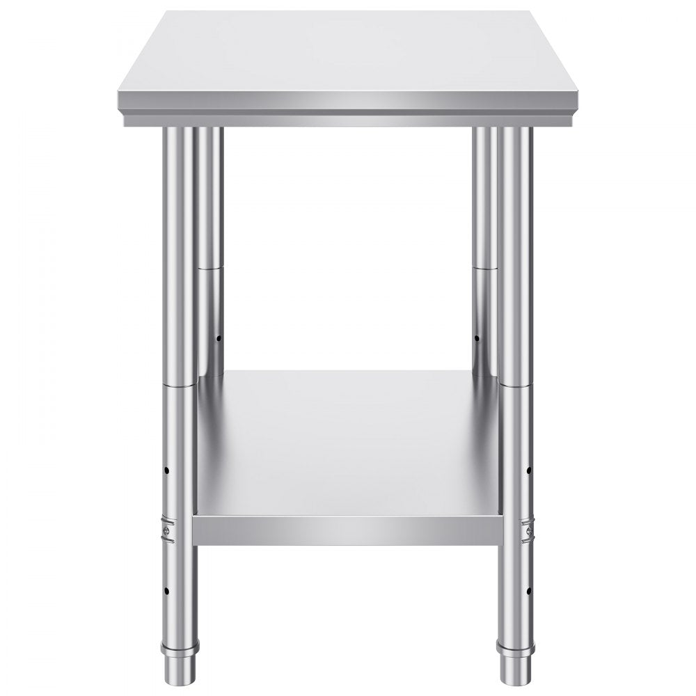 VEVOR Stainless Steel Prep Table, 24 x 30 x 31 Inch, 700 lbs Load Capacity, Heavy Duty Metal Worktable with 3 Adjustable Height Levels, Commercial Workstation for Kitchen Garage Restaurant Backyard