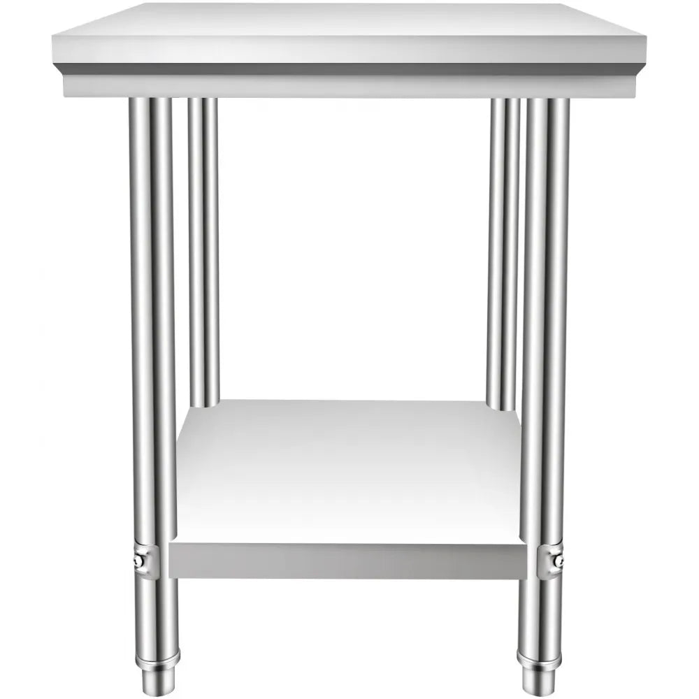 VEVOR Stainless Steel Prep Table, 900x600x800 mm, 700 lbs Load Capacity, Heavy Duty Metal Worktable with 3 Adjustable Height Levels, Commercial Workstation for Kitchen Garage Restaurant Backyard