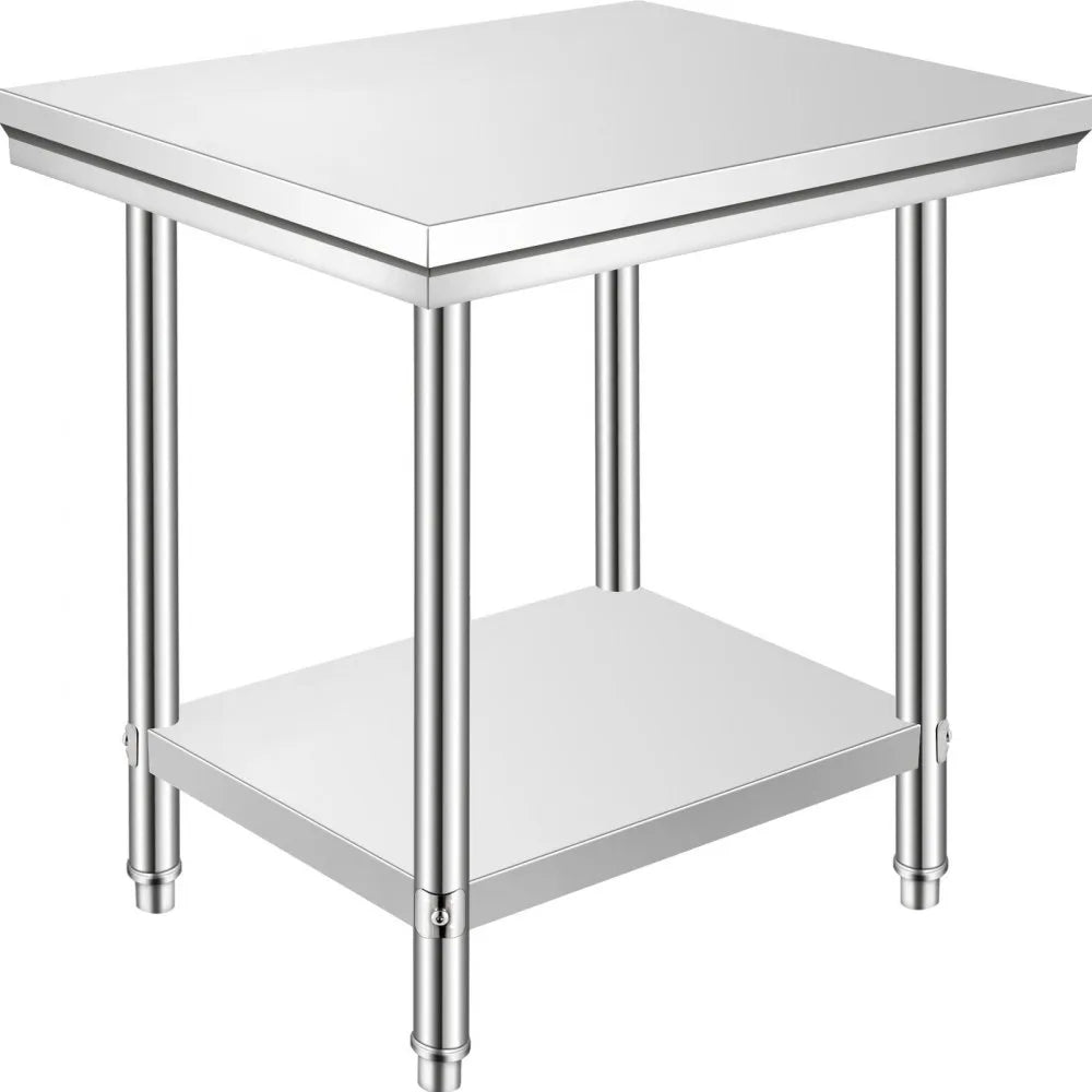 VEVOR Stainless Steel Prep Table, 900x600x800 mm, 700 lbs Load Capacity, Heavy Duty Metal Worktable with 3 Adjustable Height Levels, Commercial Workstation for Kitchen Garage Restaurant Backyard