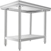VEVOR Stainless Steel Prep Table, 900x600x800 mm, 700 lbs Load Capacity, Heavy Duty Metal Worktable with 3 Adjustable Height Levels, Commercial Workstation for Kitchen Garage Restaurant Backyard
