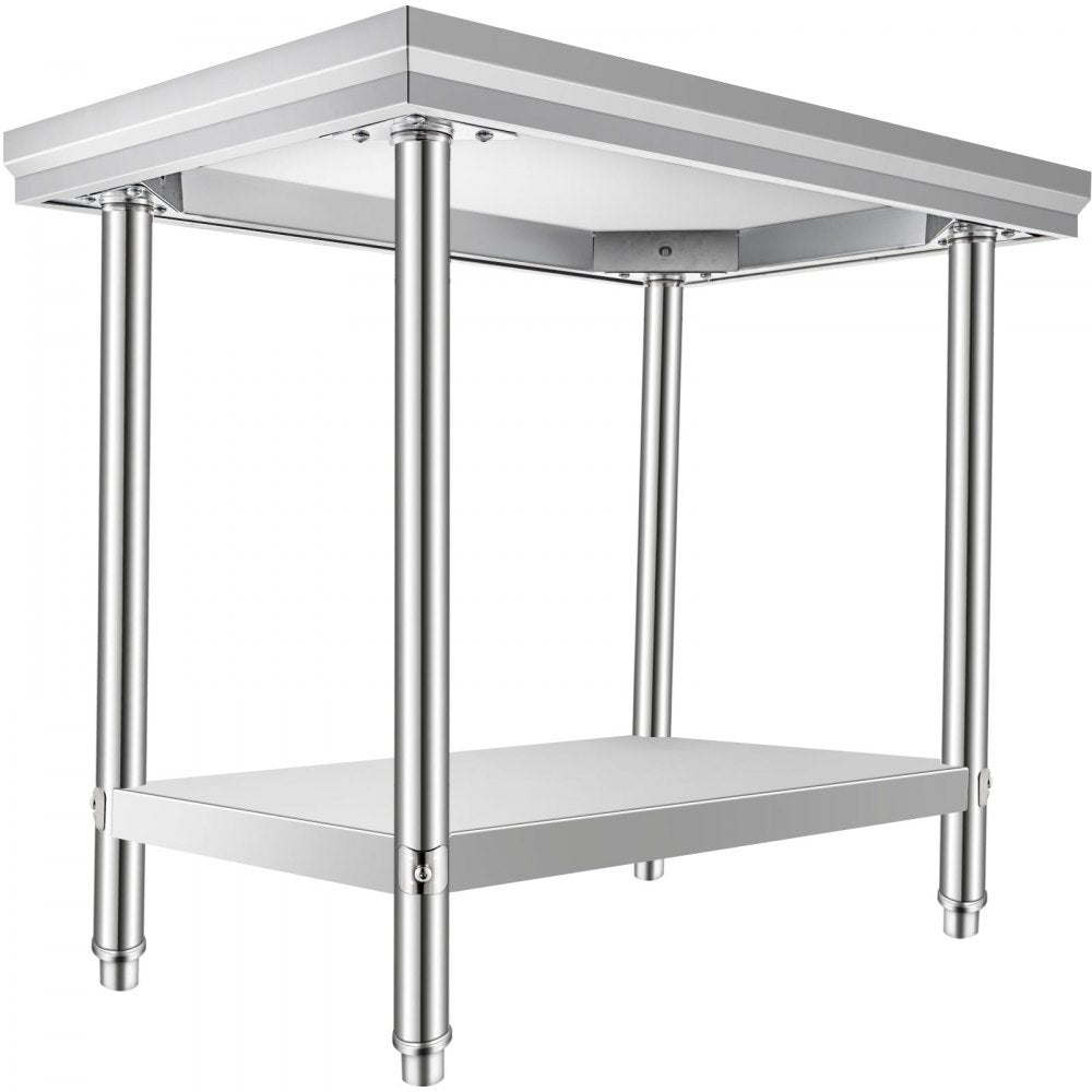 VEVOR Stainless Steel Prep Table, 900x600x800 mm, 700 lbs Load Capacity, Heavy Duty Metal Worktable with 3 Adjustable Height Levels, Commercial Workstation for Kitchen Garage Restaurant Backyard
