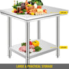 VEVOR Stainless Steel Prep Table, 900x600x800 mm, 700 lbs Load Capacity, Heavy Duty Metal Worktable with 3 Adjustable Height Levels, Commercial Workstation for Kitchen Garage Restaurant Backyard