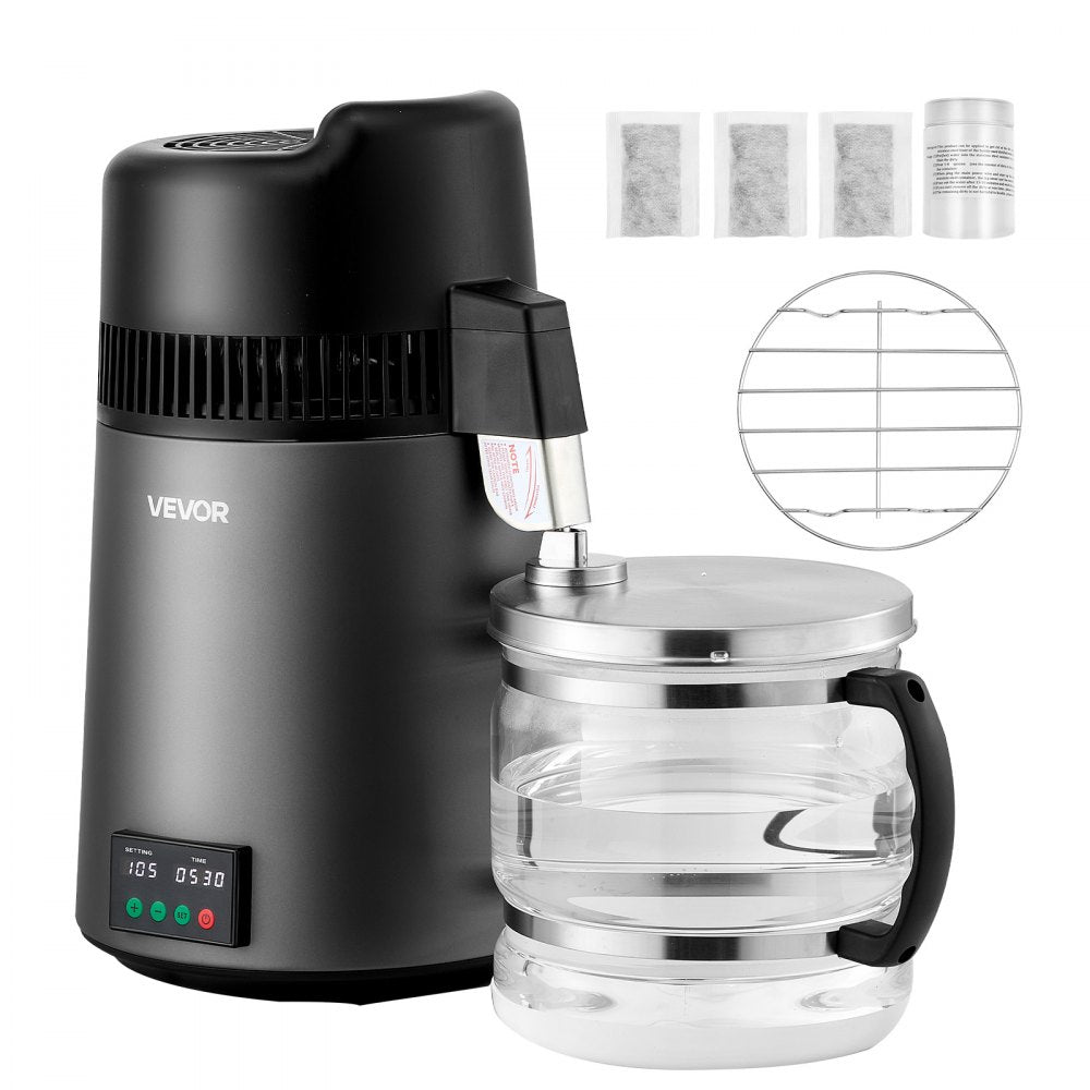 VEVOR Water Distiller, 6L 1.6 Gallon Larger Pure Water Purifier Filter For Home Table Countertop, 900W Glass Pot Distilled Maker, Stainless Steel Interior Drinking Machine to Make Clean Waters