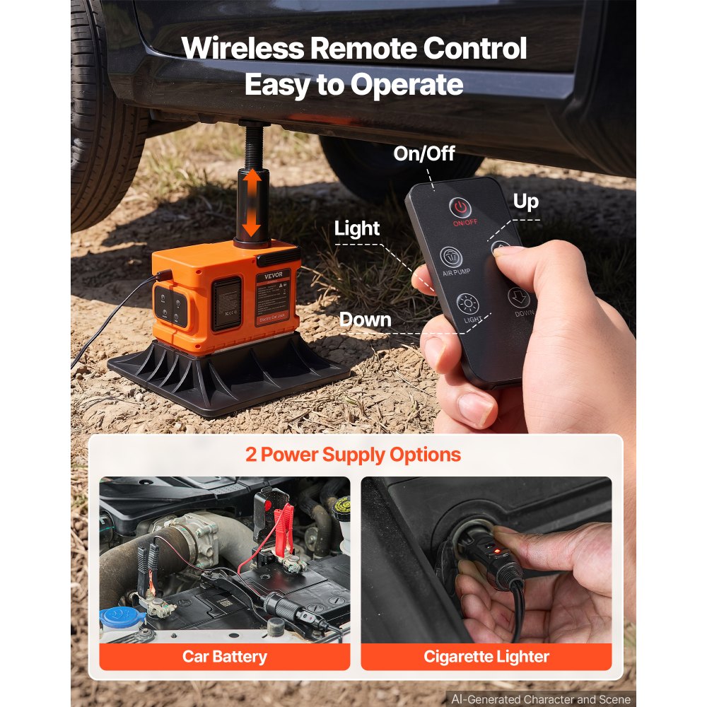 VEVOR 6 Ton Electric Hydraulic Car Jack with Air Wrench & Remote Control, 12V Car Lift Floor Jack with LED Light, 6.5‑18.1 in Lift Height, All-Terrain Portable Tire Change Tool for SUV Sedan Pickup