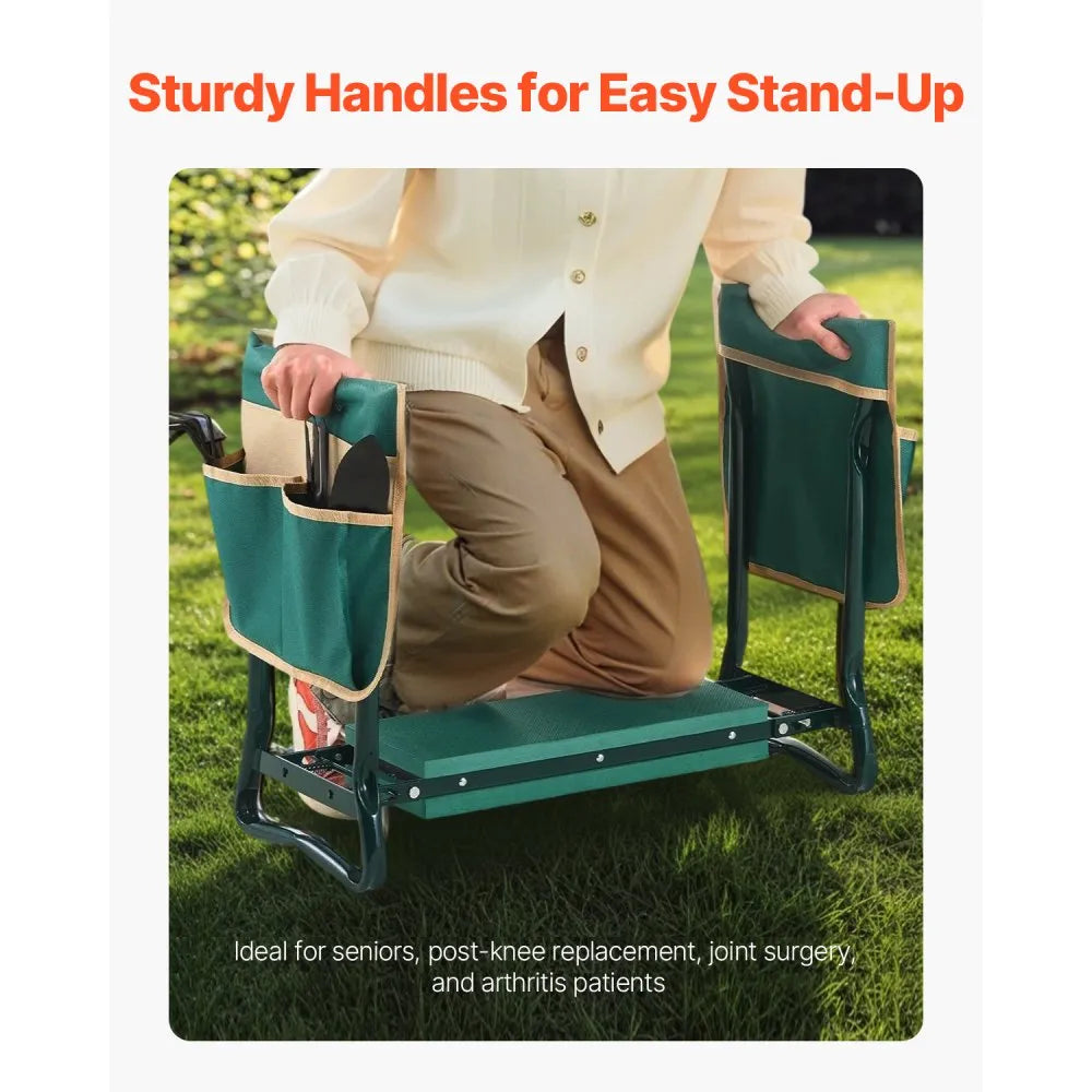 VEVOR Garden Kneeler and Seat, 6 in Wide Kneeling Pad, Heavy Duty Garden Kneeling Stool, Folding Garden Seat with 2 Tool Bags, Relieve Knee & Back Pain, Portable Garden Bench for Women Grandparents