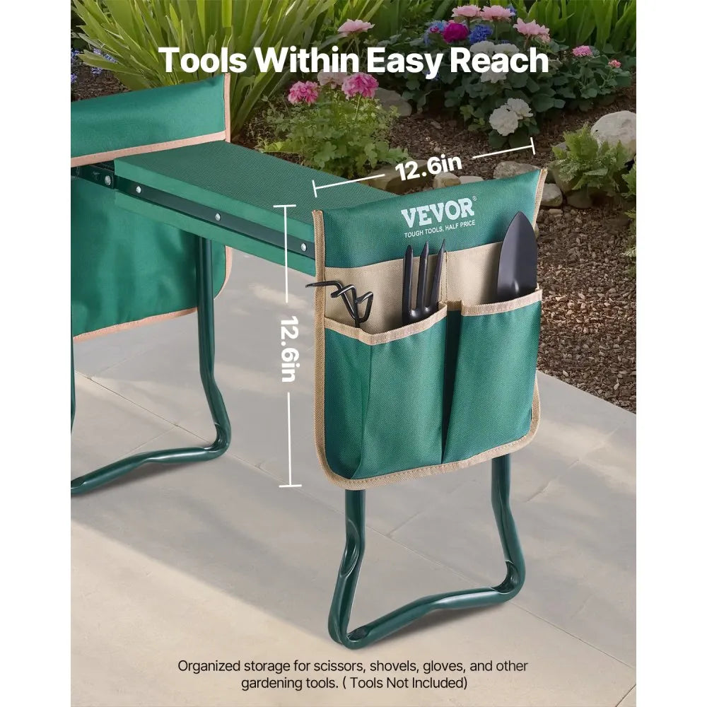 VEVOR Garden Kneeler and Seat, 6 in Wide Kneeling Pad, Heavy Duty Garden Kneeling Stool, Folding Garden Seat with 2 Tool Bags, Relieve Knee & Back Pain, Portable Garden Bench for Women Grandparents