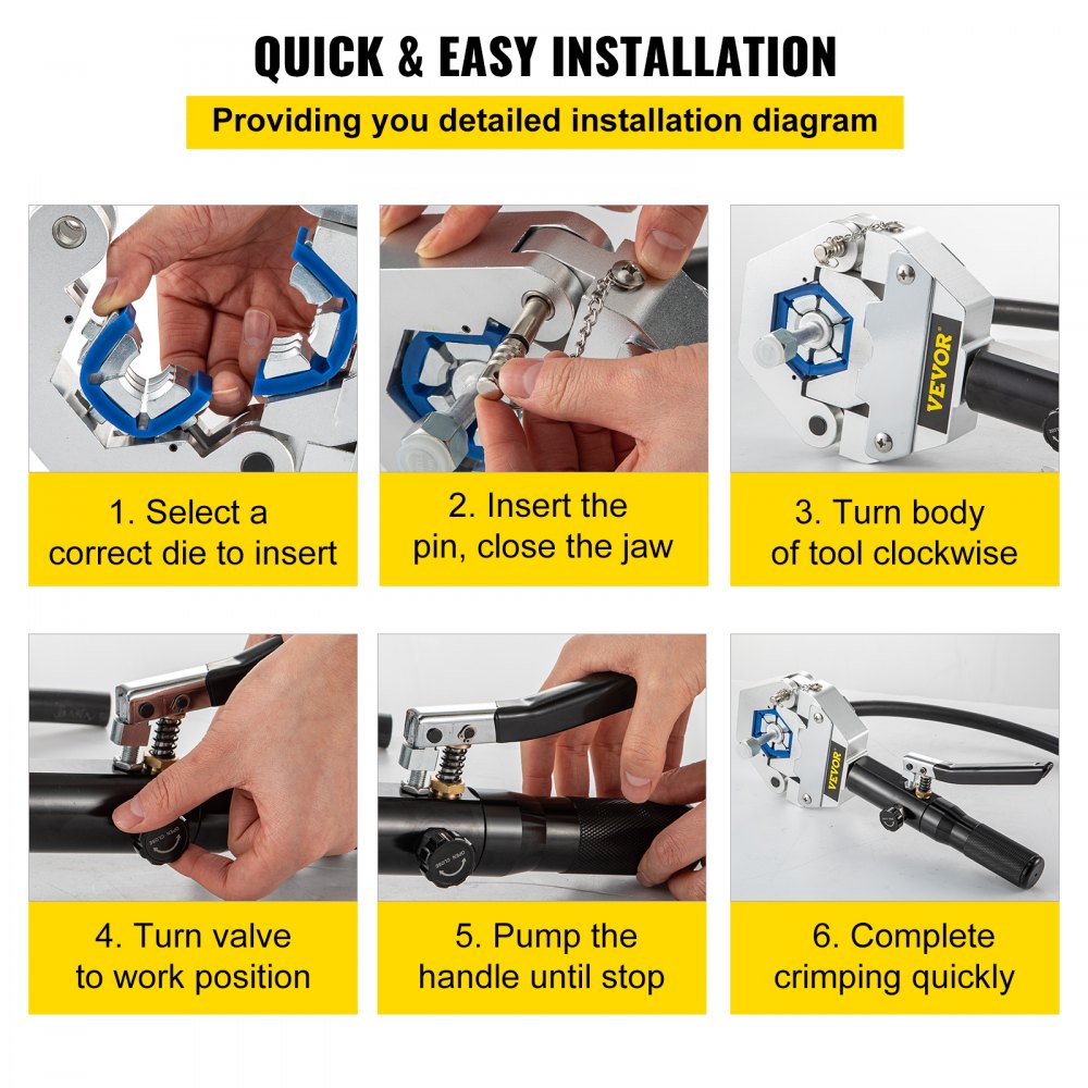 VEVOR Hydraulic Hose Crimper Hydra-Krimp 71500, Manual AC Hose Crimper Kit Air Conditioning Repair Handheld, Hydraulic Hose Crimping Tool with 7 Die Set for Barbed and Beaded Hose Fittings