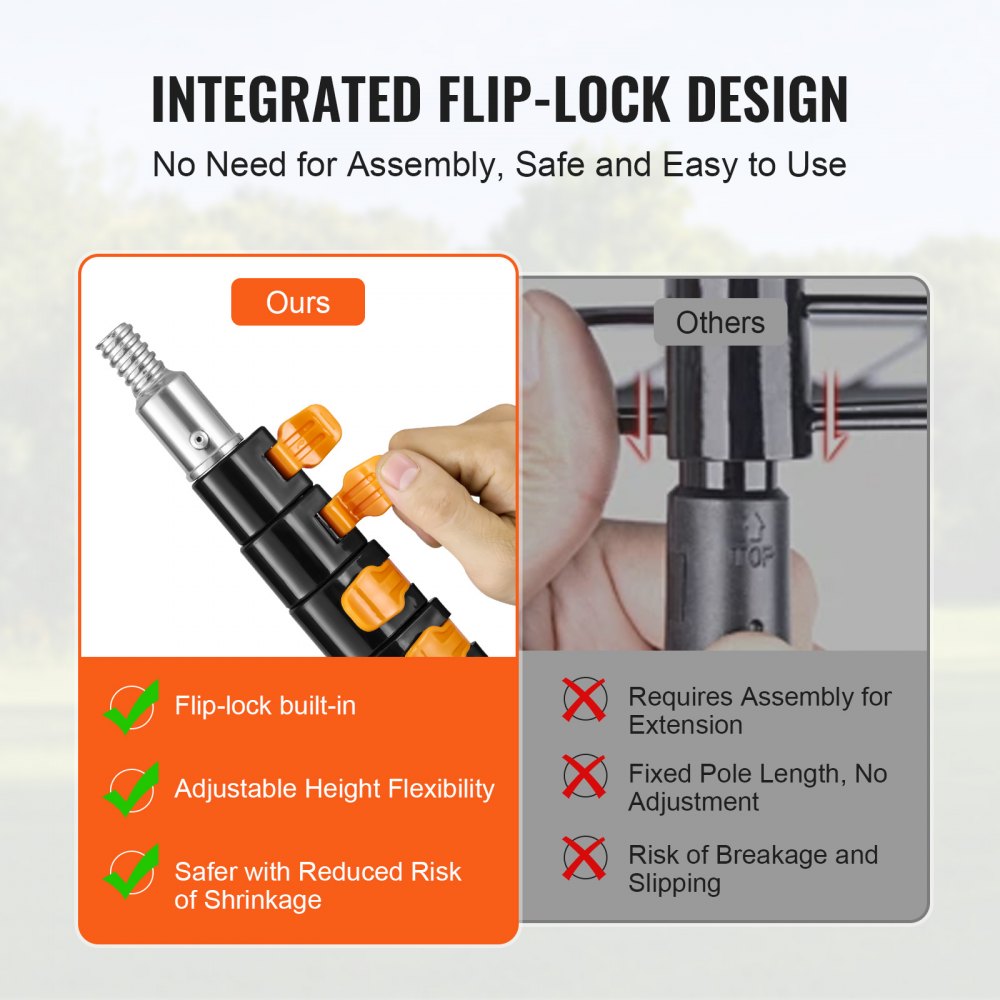 VEVOR Telescoping Pole, 7 to 30 FT Pole, Extension Multi-Purpose Pole, Sturdy Aluminum Alloy Paint Extendable Pole with Flip-Lock Design, Telescopic Pole for Painting, Dusting and Cleaning