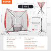 VEVOR 7x7 ft Baseball Softball Practice Net, Portable Baseball Training Net for Hitting Catching Pitching, Backstop Baseball Equipment with Bow Frame, Carry Bag, Strike Zone, Ball, Tee, Ball Collector