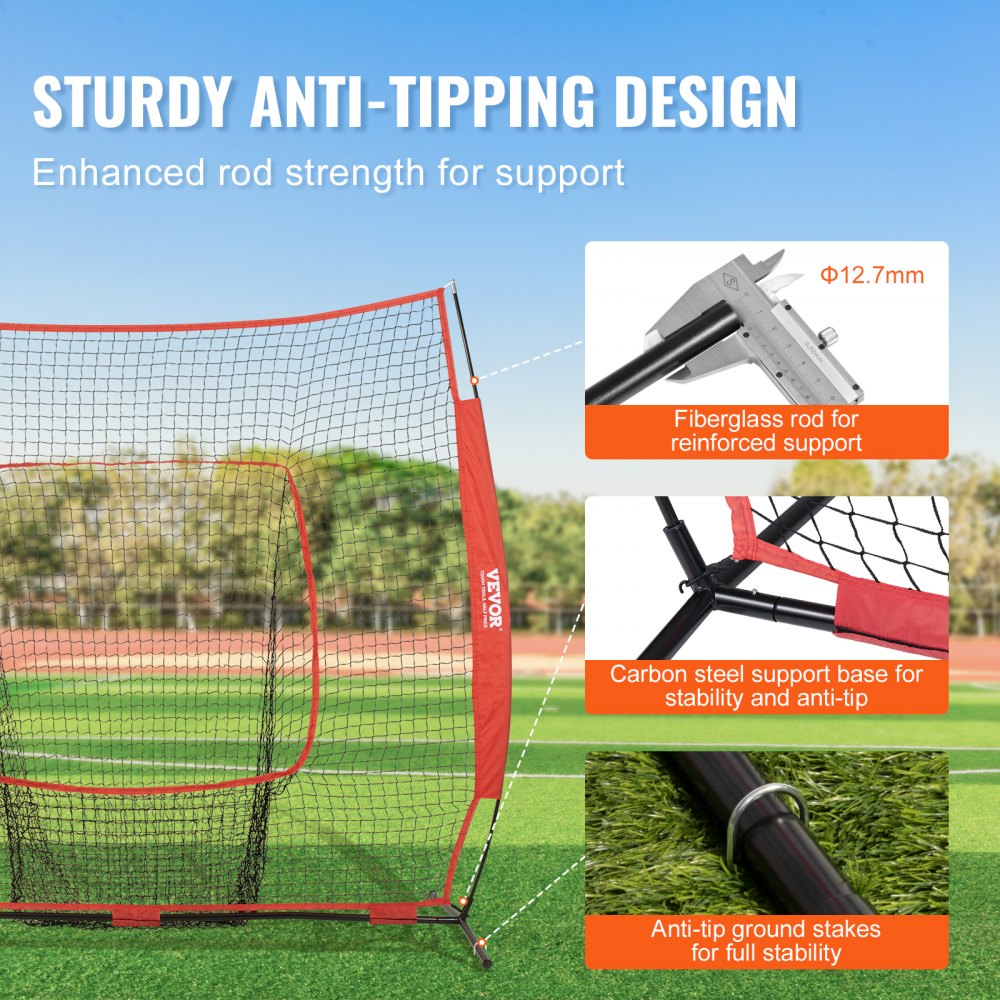 VEVOR 7x7 ft Baseball Softball Practice Net, Portable Baseball Training Net for Hitting Batting Catching Pitching, Backstop Baseball Equipment Training Aids with Carry Bag and Strike Zone