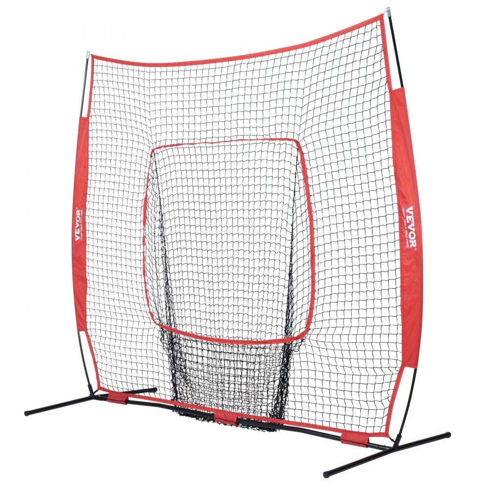 VEVOR 7x7 ft Baseball Softball Practice Net, Portable Baseball Training Net for Hitting Batting Catching Pitching, Backstop Baseball Equipment Training Aids with Carry Bag and Strike Zone