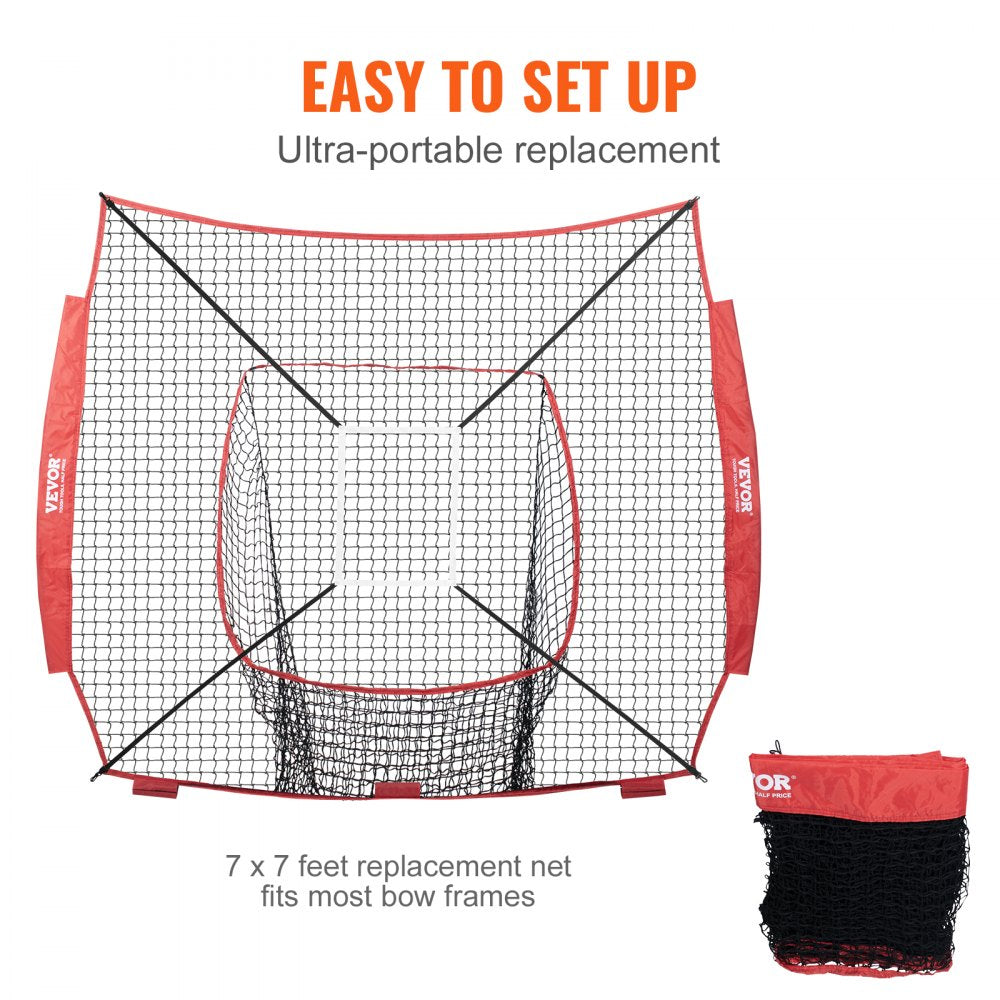 VEVOR 7x7 ft Baseball Softball Practice Net, Portable Baseball Training Net for Hitting Batting Catching Pitching, Backstop Baseball Equipment Training Aids with Strike Zone (Net Only)