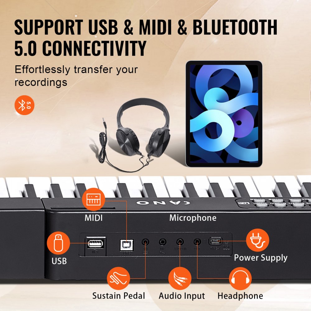 VEVOR 88 Key Digital Piano Keyboard, Semi Weighted Keys, Full Size Electric Keyboard Piano Set with Adjustable Stand Built-In Speakers Sustain Pedal Headphones, Bluetooth MIDI USB for Beginners