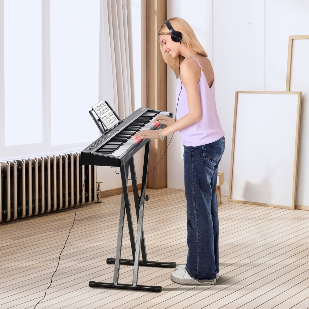 VEVOR 88 Key Digital Piano Keyboard, Semi Weighted Keys, Full Size Electric Keyboard Piano Set with Adjustable Stand Built-In Speakers Sustain Pedal Headphones, Bluetooth MIDI USB for Beginners