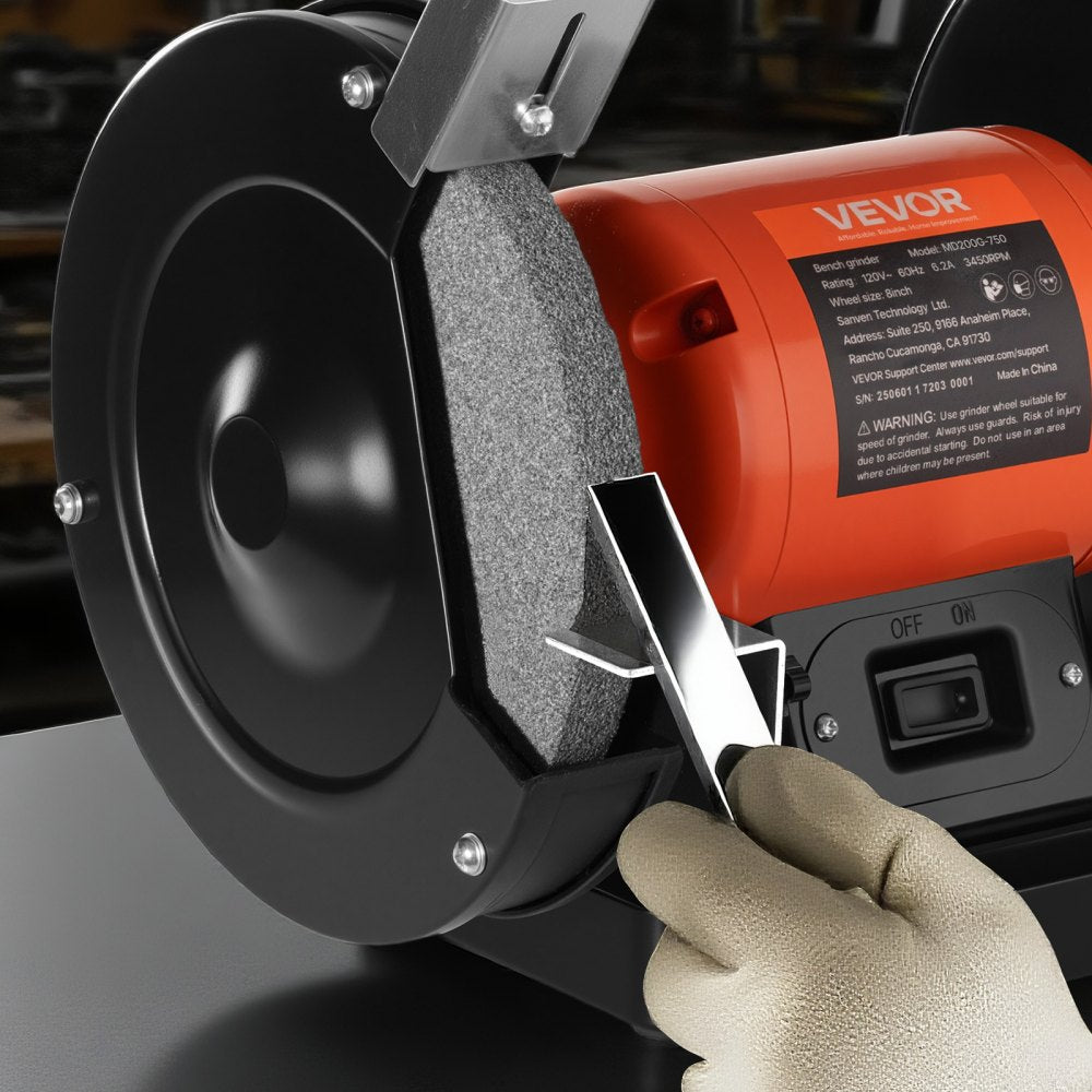 VEVOR Bench Grinder, 8-inch Single Speed Bench Grinder, 3450RPM High-Speed Table Grinders with 750W 6.2A Induction Motor, 36/60-Grit Grinding Wheel & Adjustable Eye Shield for Fast Sharpening Grinding