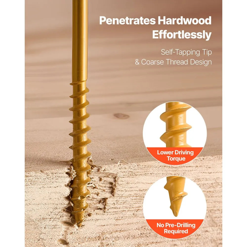 VEVOR Wood Screws 350 PCS, #8 x 2-Inch Anti-Rust Coated, Exterior Deck Screw Torx/T25 Star Drive, Metal Rust-Resistant Outdoor Decking Screws with 2 Screw Connectors, for Decking Fencing Framing
