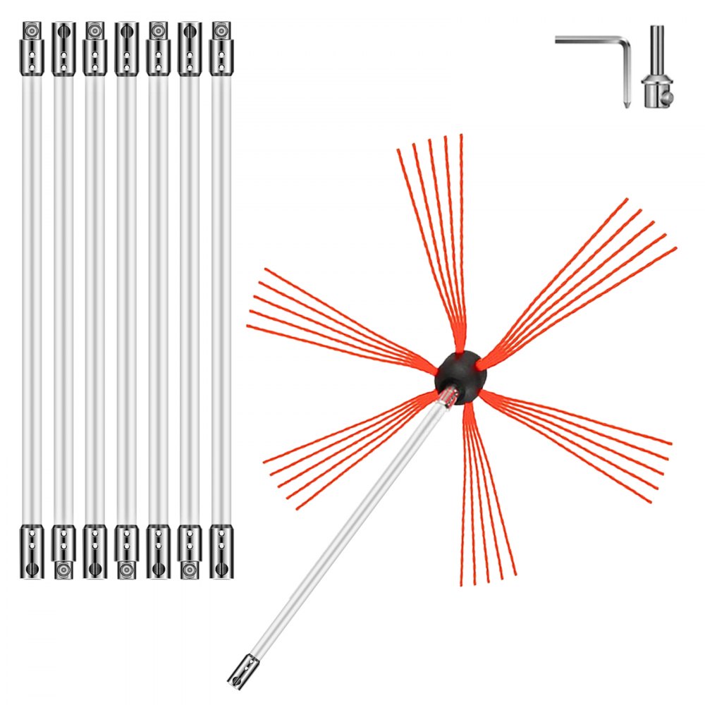 VEVOR Chimney Sweep Kit 26FT, Chimney Brush 315 Inch Chimney Brush Rod Kit 8 Rods with Nylon Flexible Rods .
