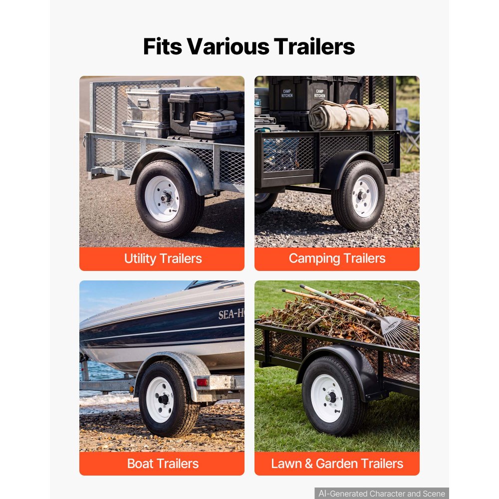 VEVOR 2-Pack Trailer Tire Rim Assembly 4.80-8 with 5 Lug on 4.5 in PCD, 6 Ply Load Range C Trailer Tire on 8" White Rims, 2.8 in Center Bore, Max Load 760LBS 90PSI for Utility/Boat/Camper Trailers