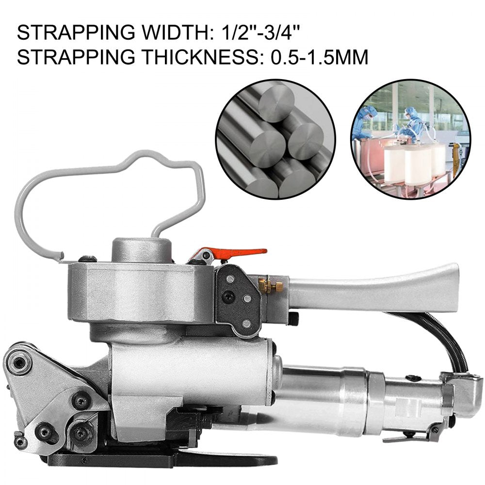VEVOR A19 Pneumatic Strapping Tool, 1/2\" to 3/4\" Hand Held Strapping Machine, Sealless Strapping Machine for PP PET Strapping