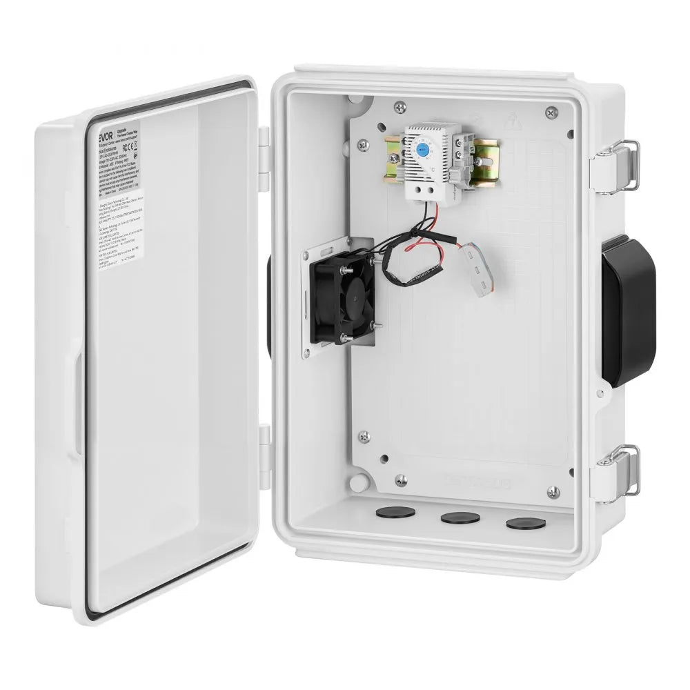 VEVOR Outdoor Electrical Box, ABS, Waterproof Electrical Junction Box with Thermostat and Fan, Mounting Plate, Cable Grommets, Ventilated Plastic Enclosure, 14.2 x 10.8 x 5.9 in, IP65 for Indoor/Outdoor