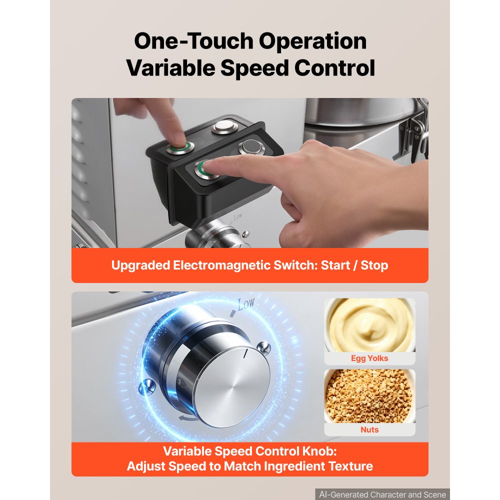 VEVOR Food Processor 9.5 qt 9 L Commercial Electric Vegetable Chopper 1800W, for Vegetables Fruit Grains Nuts, Food-Grade Stainless Steel Bowl, 110V Cutter with S-Shaped Blade, Variable Speed Dial