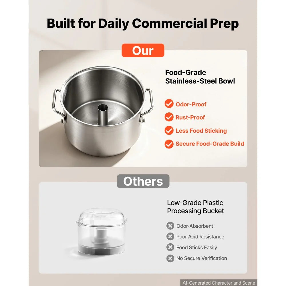 VEVOR Food Processor 6.3 qt 6 L Commercial Electric Vegetable Chopper 1800W, for Vegetables Fruit Grains Nuts, Food-Grade Stainless Steel Bowl, 110V Cutter with S-Shaped Blade, Variable Speed Dial