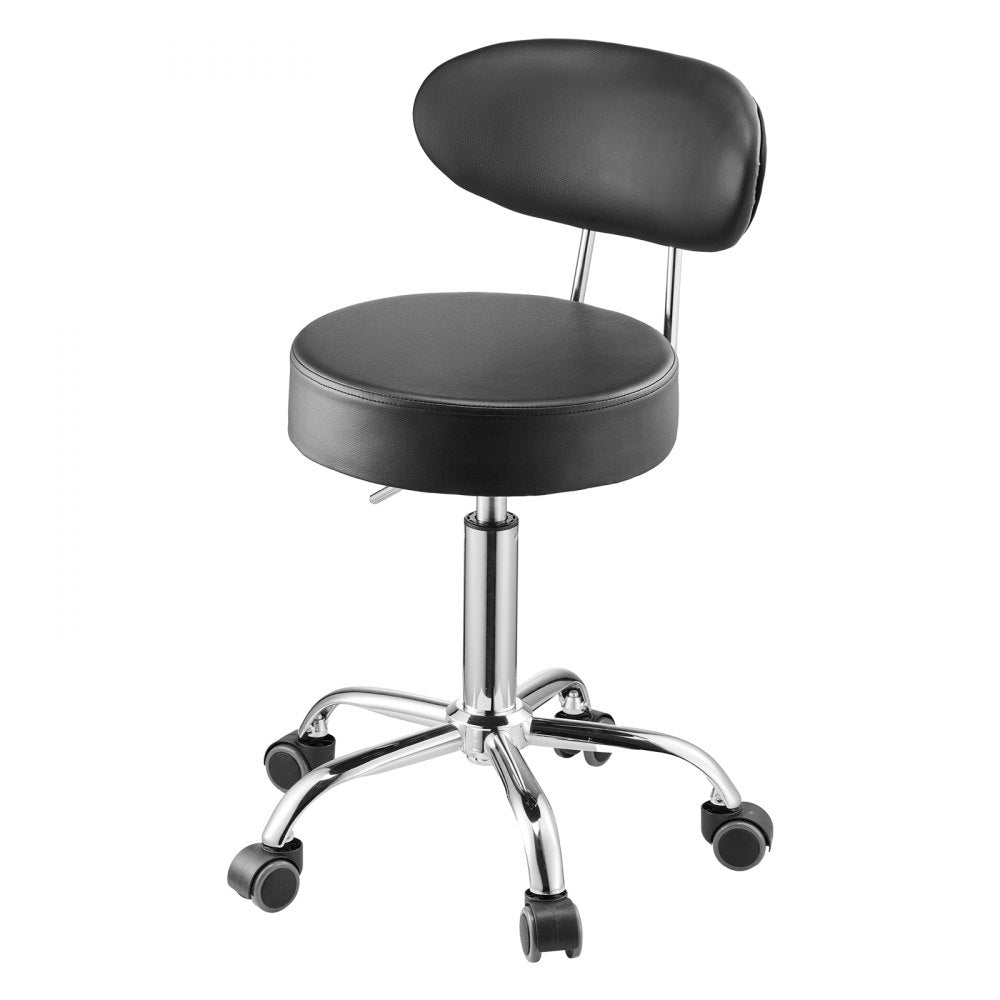 VEVOR Shop Stool with Backrest, Pneumatic Garage Seat/Work Stool with Wheels, 300 lbs Load, Adjustable Roller Creeper Seat, 360° Swivel Padded Workshop Stool, for Garage, Shop & Auto Repair, Black