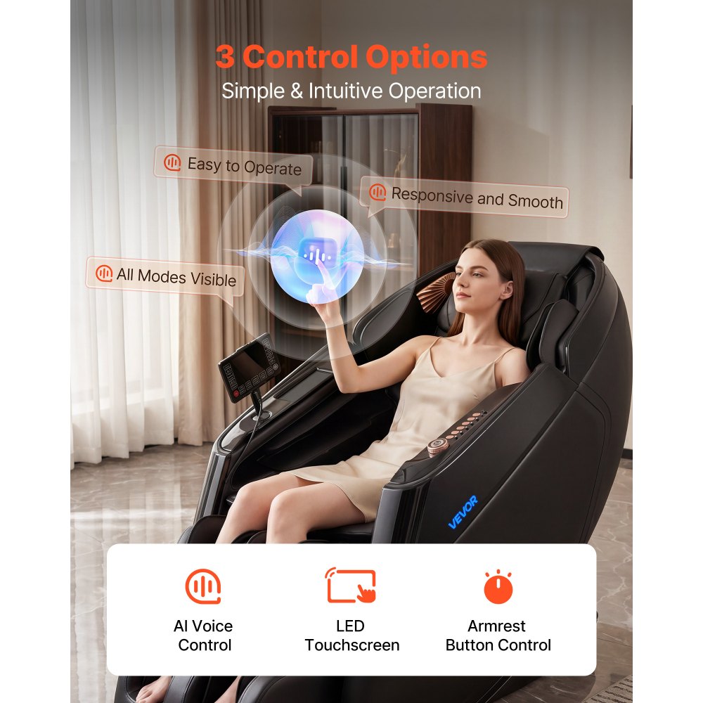 VEVOR Massage Chair, 4D Zero-Gravity Full Body Massage Chair with Extendable Footrest, Automatic Modes, Airbags, Waist & Leg Heating, Bluetooth Speaker, Touchscreen Control, for Home and Office Use
