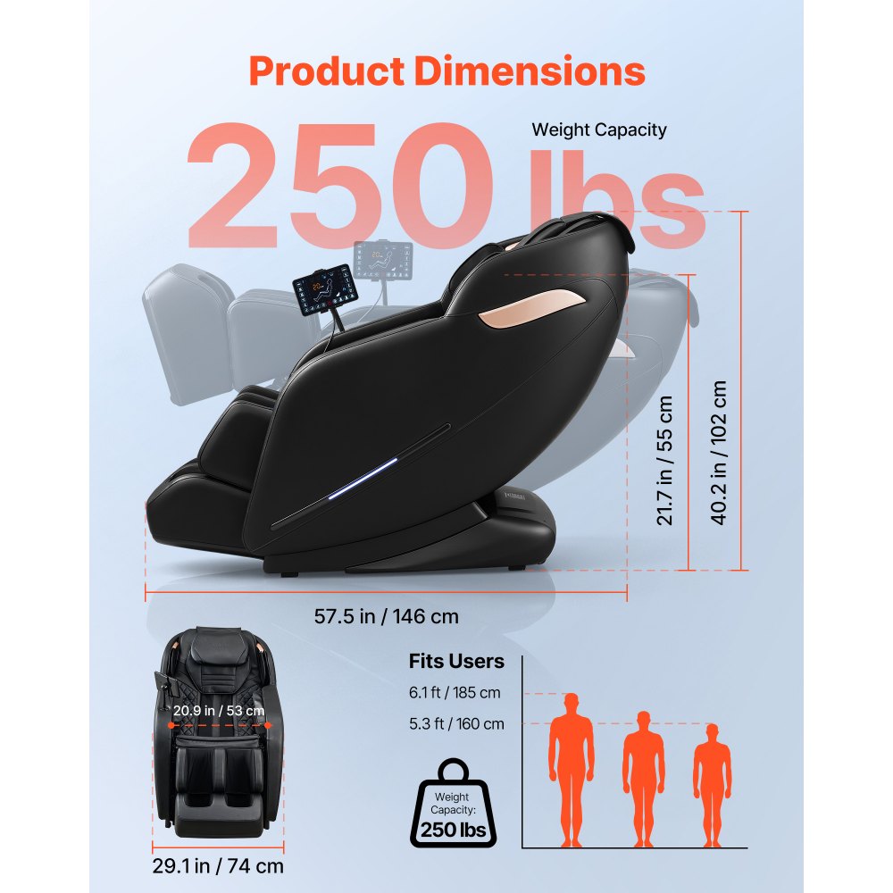 VEVOR Massage Chair, 3D Zero-Gravity Full Body Massage Chair with Extendable Footrest, Automatic Modes, Airbags, Waist & Leg Heating, Bluetooth Speaker, Touchscreen Control, for Home and Office Use