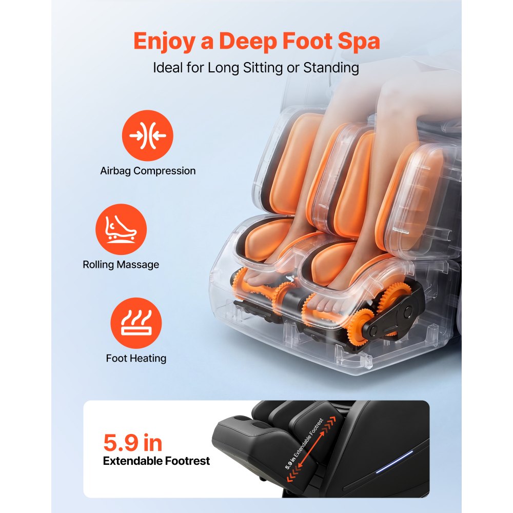 VEVOR Massage Chair, 3D Zero-Gravity Full Body Massage Chair with Extendable Footrest, Automatic Modes, Airbags, Waist & Leg Heating, Bluetooth Speaker, Touchscreen Control, for Home and Office Use