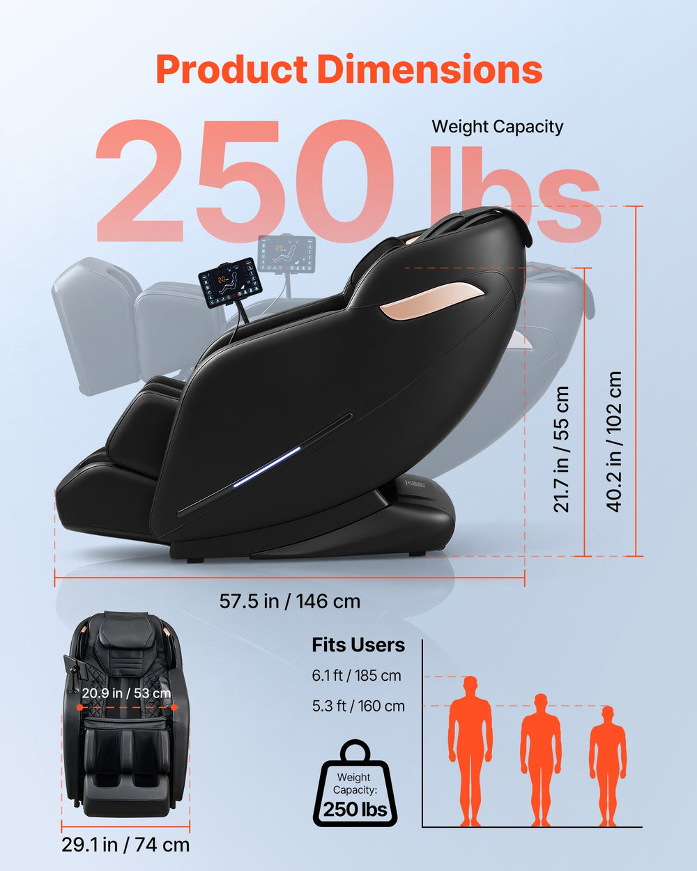 VEVOR Massage Chair, 3D Zero-Gravity Full Body Massage Chair with Extendable Footrest, Automatic Modes, Airbags, Waist & Leg Heating, Bluetooth Speaker, Touchscreen Control, for Home and Office Use