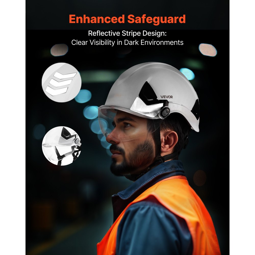 VEVOR Industrial Safety Helmet, ANSI/ISEA Z89.1 Approved ABS Hard Hat with Visor & 6-Point Ratchet Suspension, Adjustable Vented Hardhat for Men & Women, for Outdoor and Indoor Construction Workwear