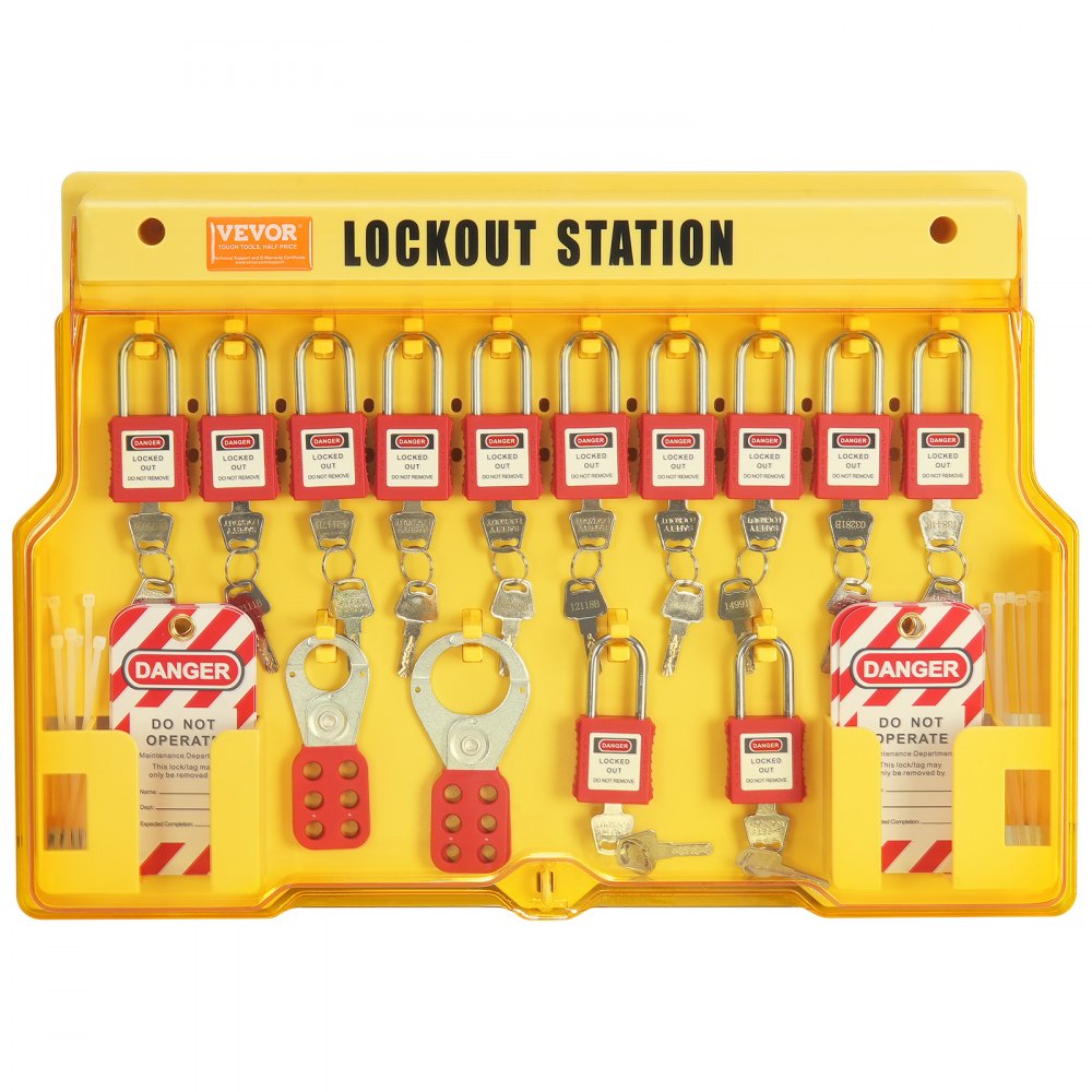 VEVOR Electrical Lockout Tagout Kit, 60 PCS Safety Lockout Tagout Station Includes Padlocks, Hasps, Tags, Nylon Ties, Expansion Kit, and Lockout Station Board, for Industrial, Electric Power