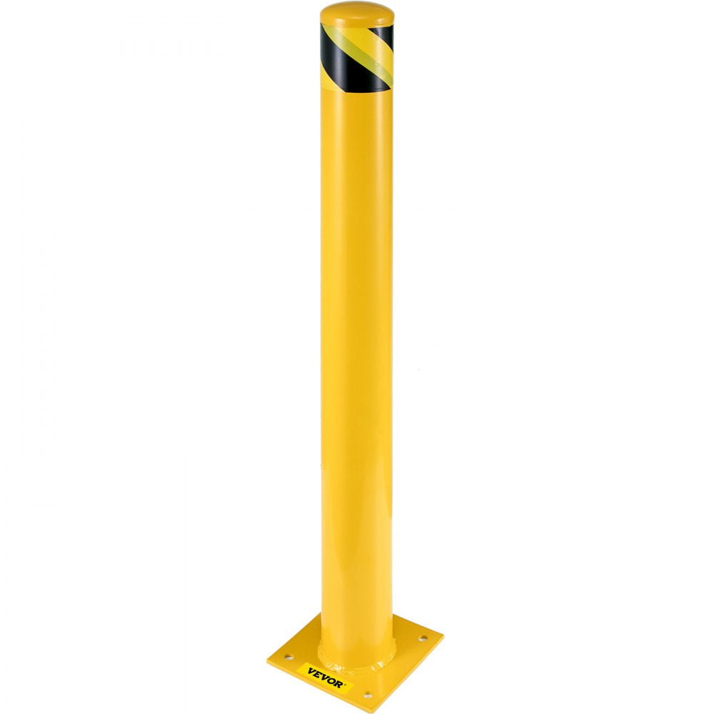 VEVOR Safety Bollard, 48 Inch Height Bollard Post, 4.5 Inch Diameter Steel Pipe Safety Bollard Post, Yellow Steel Bollard, Steel Safety Bollard with 8 Anchor Bolts, Perfect for Traffic-Sensitive Area