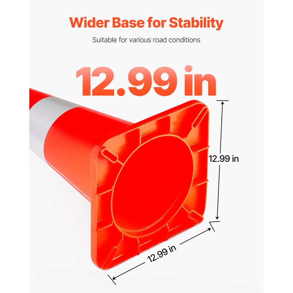 VEVOR Safety Cones, 12 x 28\" Traffic Cones, PVC Orange Construction Cones, 2 Reflective Collars Traffic Cones with Weighted Base and Hand-Held Ring Used for Traffic Control, Driveway Road Parking