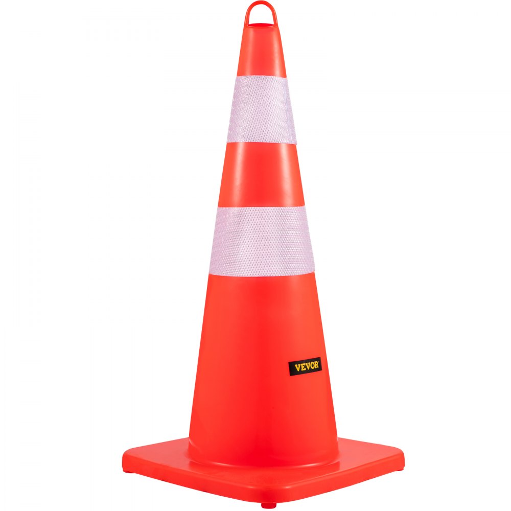 VEVOR Safety Cones, 12 x 28\" Traffic Cones, PVC Orange Construction Cones, 2 Reflective Collars Traffic Cones with Weighted Base and Hand-Held Ring Used for Traffic Control, Driveway Road Parking