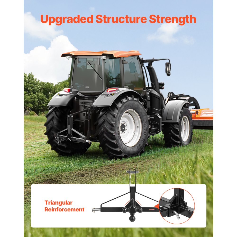 VEVOR 3 Point Trailer Hitch with 2 in Receiver, 3pt Quick Hitch Attachment, Heavy Duty Tractor Tow Drawbar Adapter, Compatible with Kubota, Mahindra, Ford, Yanmar, John Deere, Massey Ferguson