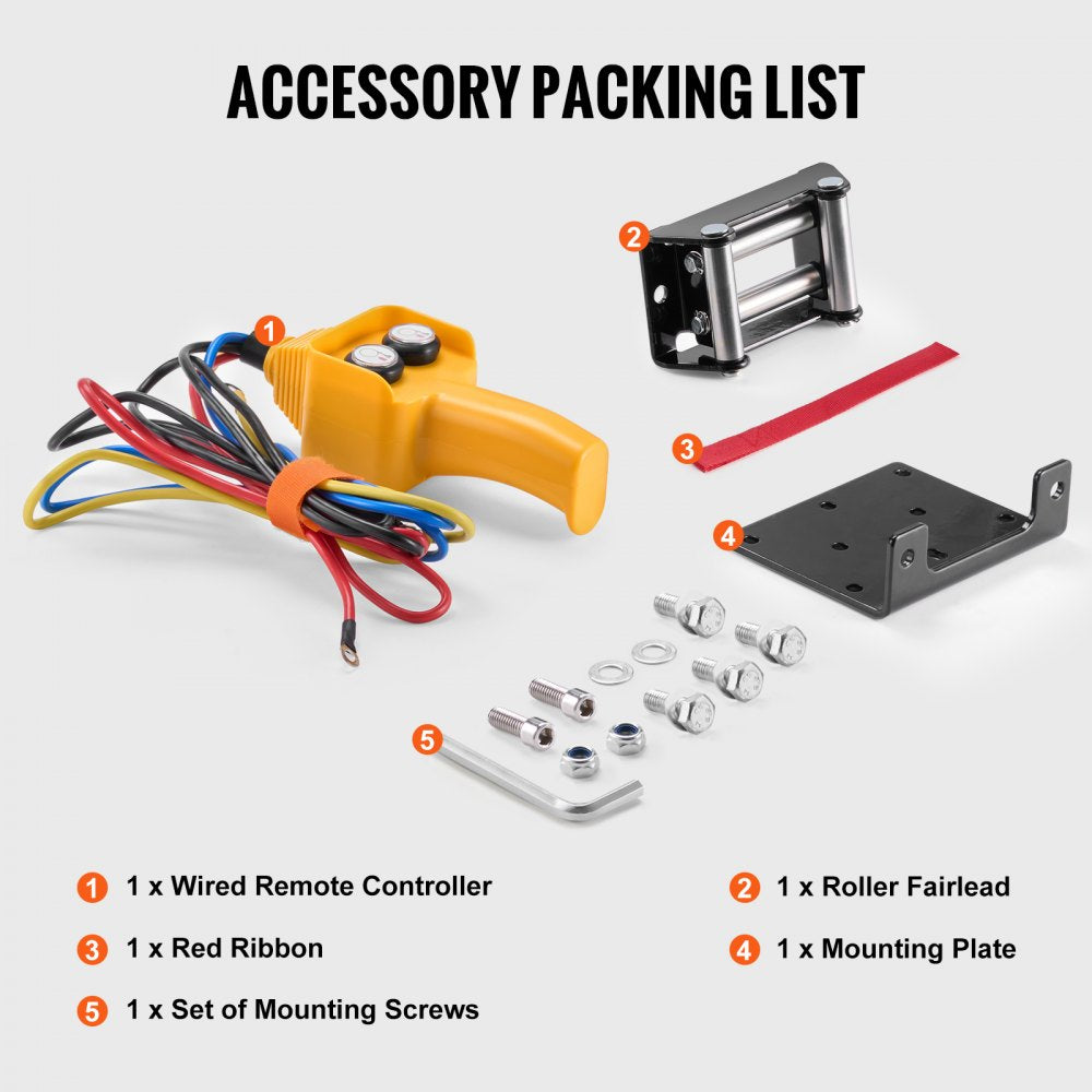 VEVOR Electric Winch, 2000 lb Line Pull Capacity, 12V DC ATV/UTV Winch with Φ5/32 in x 39 ft 7 Strands Steel Cable Roller Fairlead Wired Remote Control, IP55 Waterproof for Towing UTV ATV Off-Road
