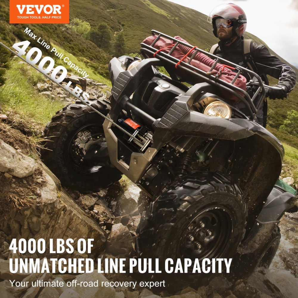 VEVOR Electric Winch, 4000 lb Line Pull Capacity, 12V DC ATV/UTV Winch with Φ3/16 in x 39 ft 7 Strands Steel Cable Roller Fairlead Wireless & Wired Remote Control, IP55 Waterproof for Towing UTV ATV
