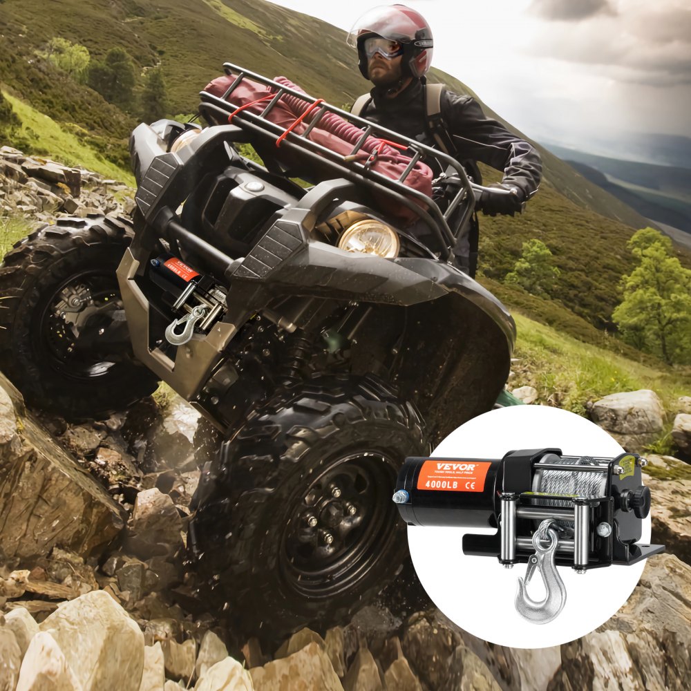 VEVOR Electric Winch, 4000 lb Line Pull Capacity, 12V DC ATV/UTV Winch with Φ3/16 in x 39 ft 7 Strands Steel Cable Roller Fairlead Wireless & Wired Remote Control, IP55 Waterproof for Towing UTV ATV