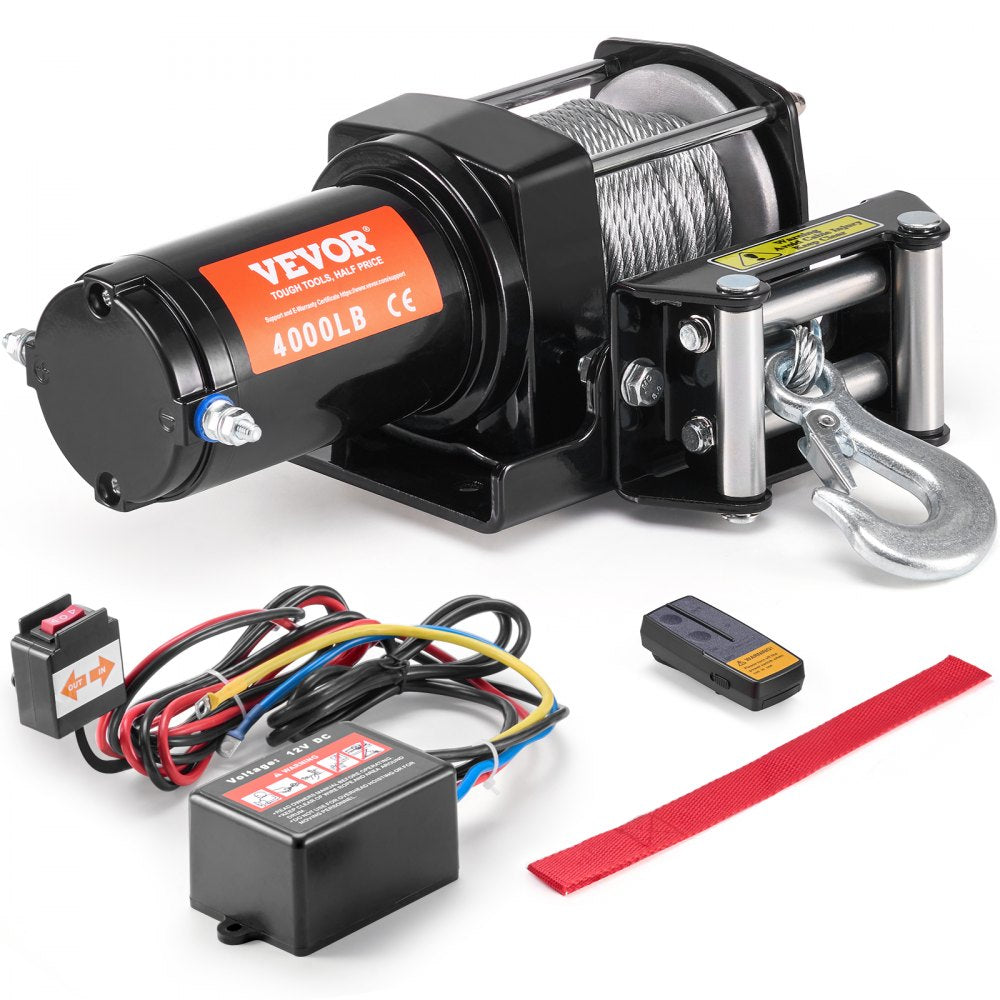 VEVOR Electric Winch, 4000 lb Line Pull Capacity, 12V DC ATV/UTV Winch with Φ3/16 in x 39 ft 7 Strands Steel Cable Roller Fairlead Wireless & Wired Remote Control, IP55 Waterproof for Towing UTV ATV