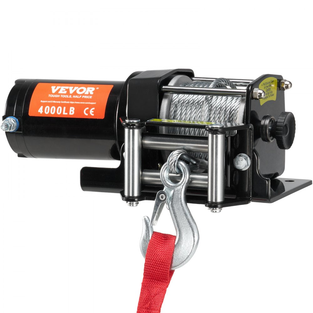 VEVOR Electric Winch, 4000 lb Line Pull Capacity, 12V DC ATV/UTV Winch with Φ3/16 in x 39 ft 7 Strands Steel Cable Roller Fairlead Wireless & Wired Remote Control, IP55 Waterproof for Towing UTV ATV