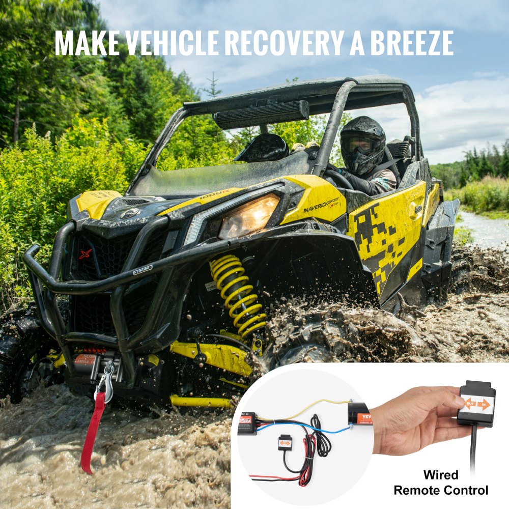 VEVOR Electric Winch, 3000 lb Line Pull Capacity, 12V DC ATV/UTV Winch with Φ3/16 in x 39 ft 7 Strands Steel Cable Roller Fairlead Wired Remote Control, IP55 Waterproof for Towing UTV ATV Off-Road