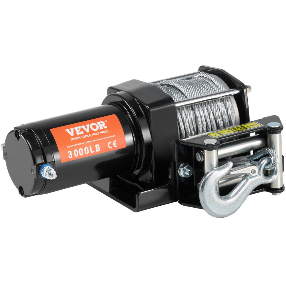 VEVOR Electric Winch, 3000 lb Line Pull Capacity, 12V DC ATV/UTV Winch with Φ3/16 in x 39 ft 7 Strands Steel Cable Roller Fairlead Wired Remote Control, IP55 Waterproof for Towing UTV ATV Off-Road