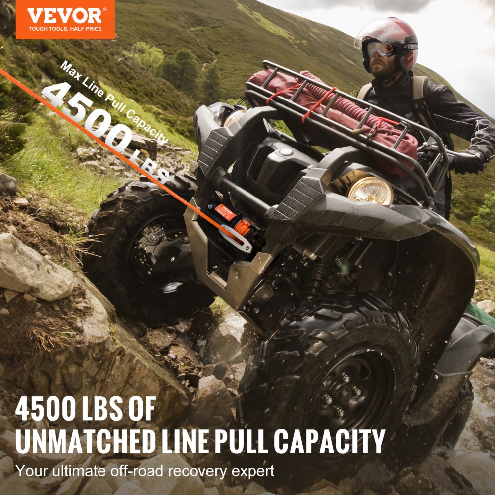 VEVOR Electric Winch, 4500 lb Line Pull Capacity, 12V DC ATV/UTV Winch with Φ1/4 in x 39 ft 12 Strands Synthetic Rope Aluminum Fairlead Wireless & Wired Remote Control, IP55 Waterproof for UTV ATV