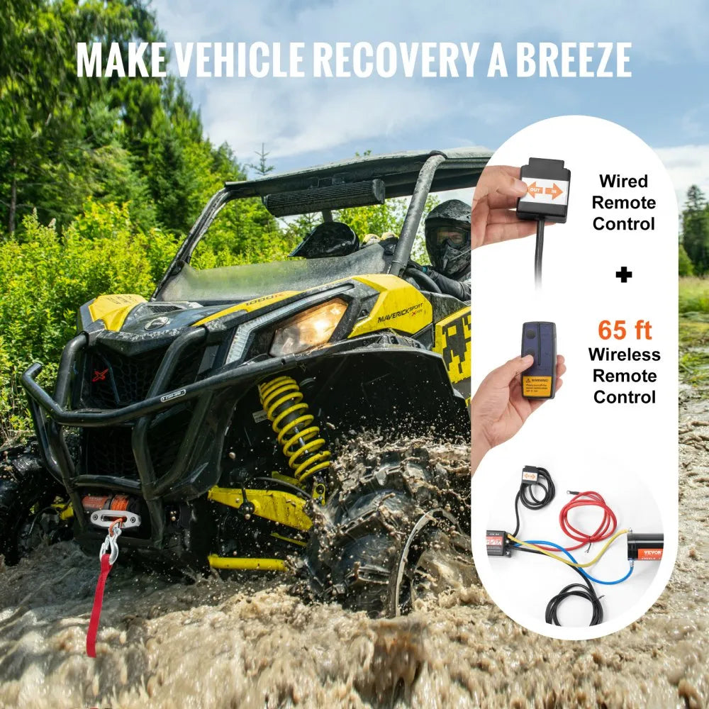 VEVOR Electric Winch, 4500 lb Line Pull Capacity, 12V DC ATV/UTV Winch with Φ1/4 in x 39 ft 12 Strands Synthetic Rope Aluminum Fairlead Wireless & Wired Remote Control, IP55 Waterproof for UTV ATV
