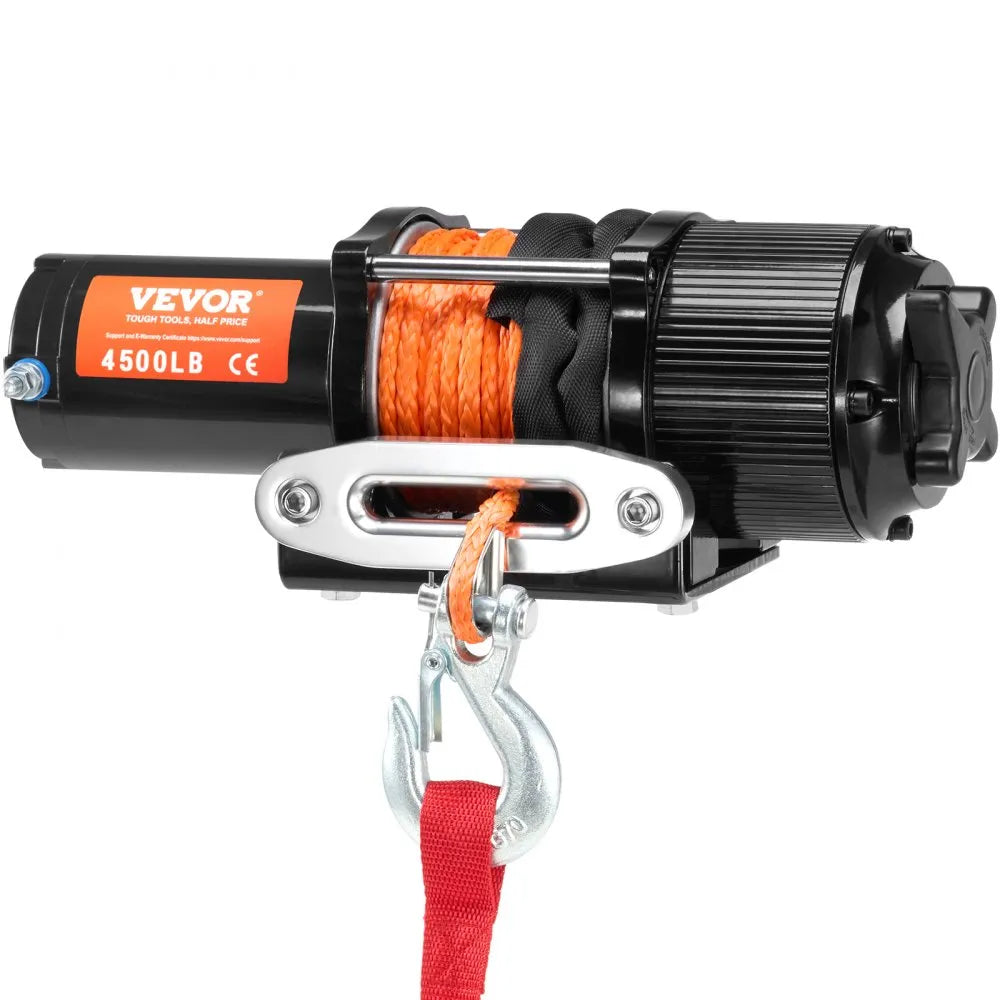 VEVOR Electric Winch, 4500 lb Line Pull Capacity, 12V DC ATV/UTV Winch with Φ1/4 in x 39 ft 12 Strands Synthetic Rope Aluminum Fairlead Wireless & Wired Remote Control, IP55 Waterproof for UTV ATV