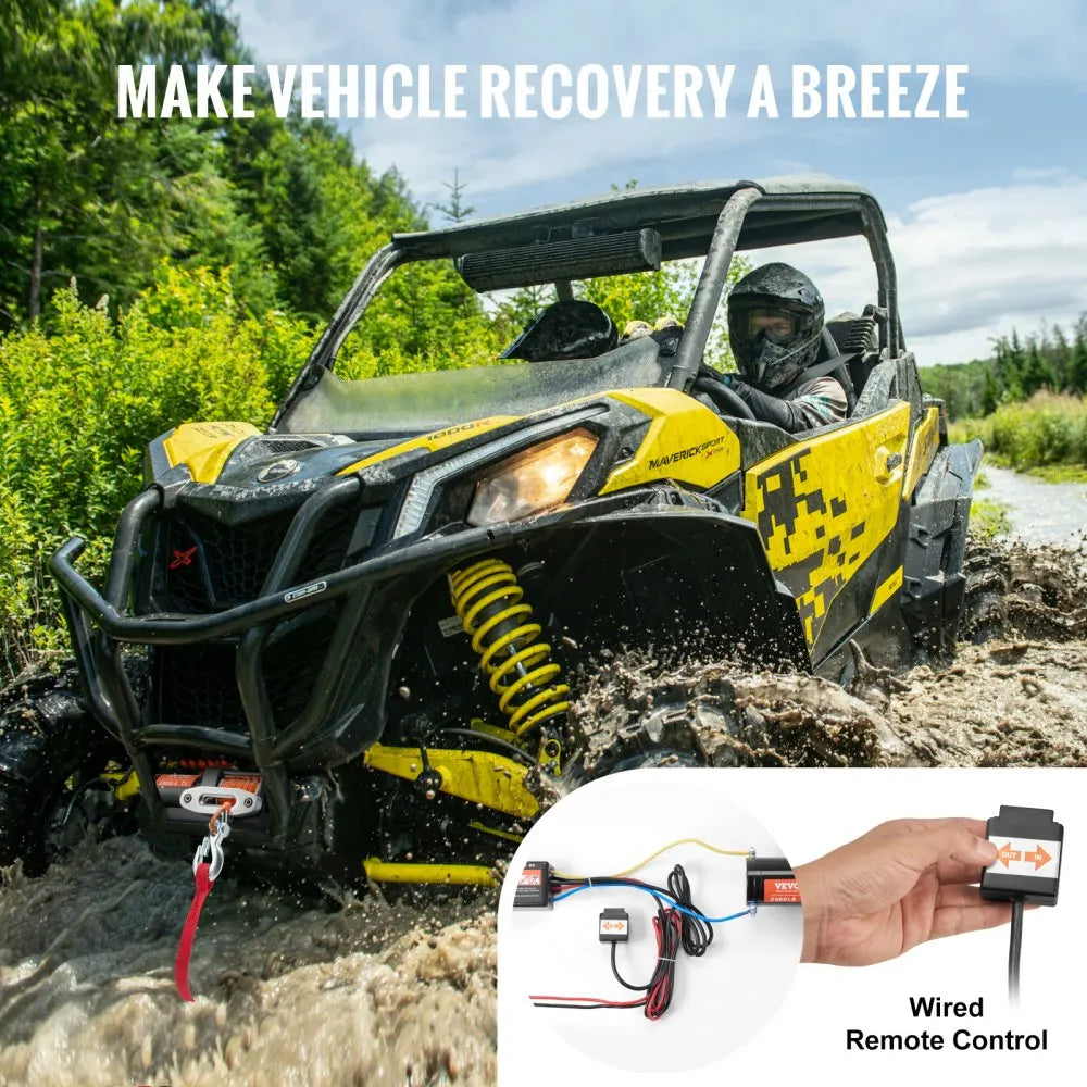 VEVOR Electric Winch, 3500 lb Line Pull Capacity, 12V DC ATV/UTV Winch with Φ3/16 in x 39 ft 12 Strands Synthetic Rope Aluminum Fairlead Wired Remote Control, IP55 Waterproof for Towing UTV ATV Boat